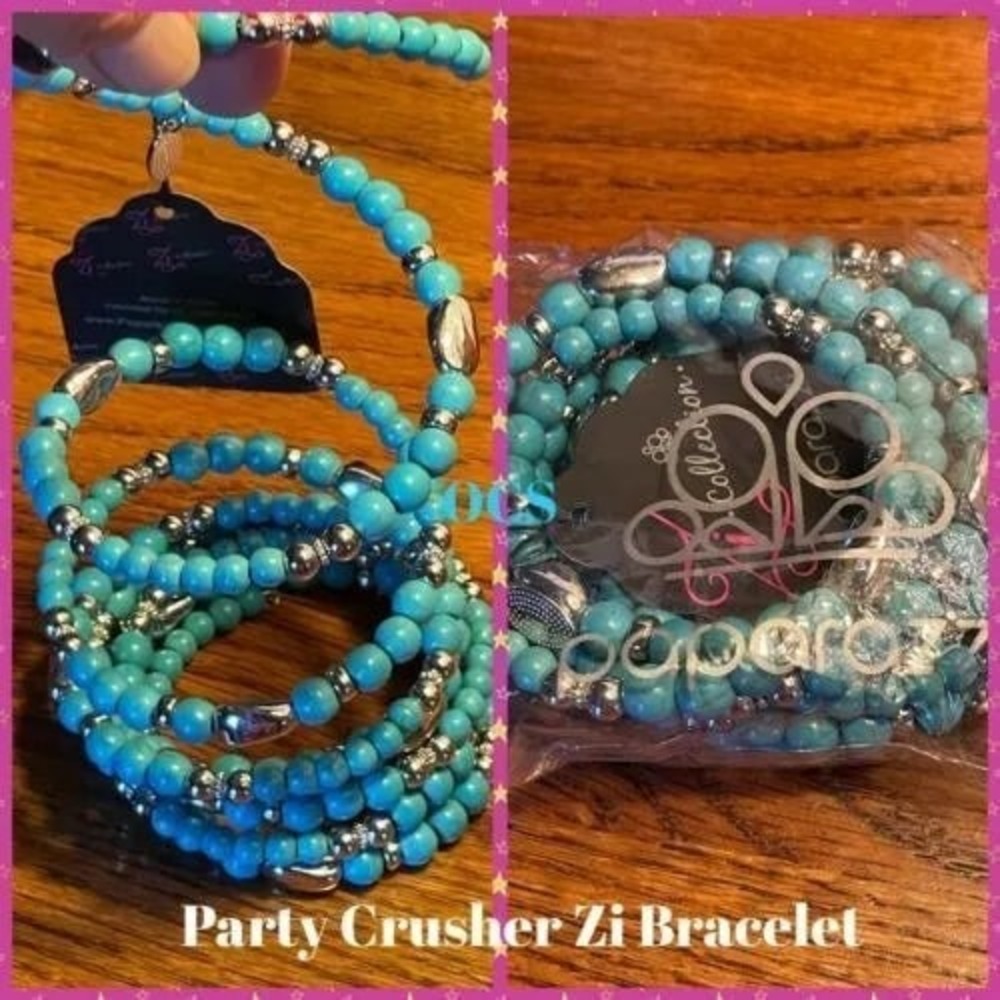Paparazzi ZI‎ Party Crusher 2021 Turqouise Color Statement Coil Bracelet